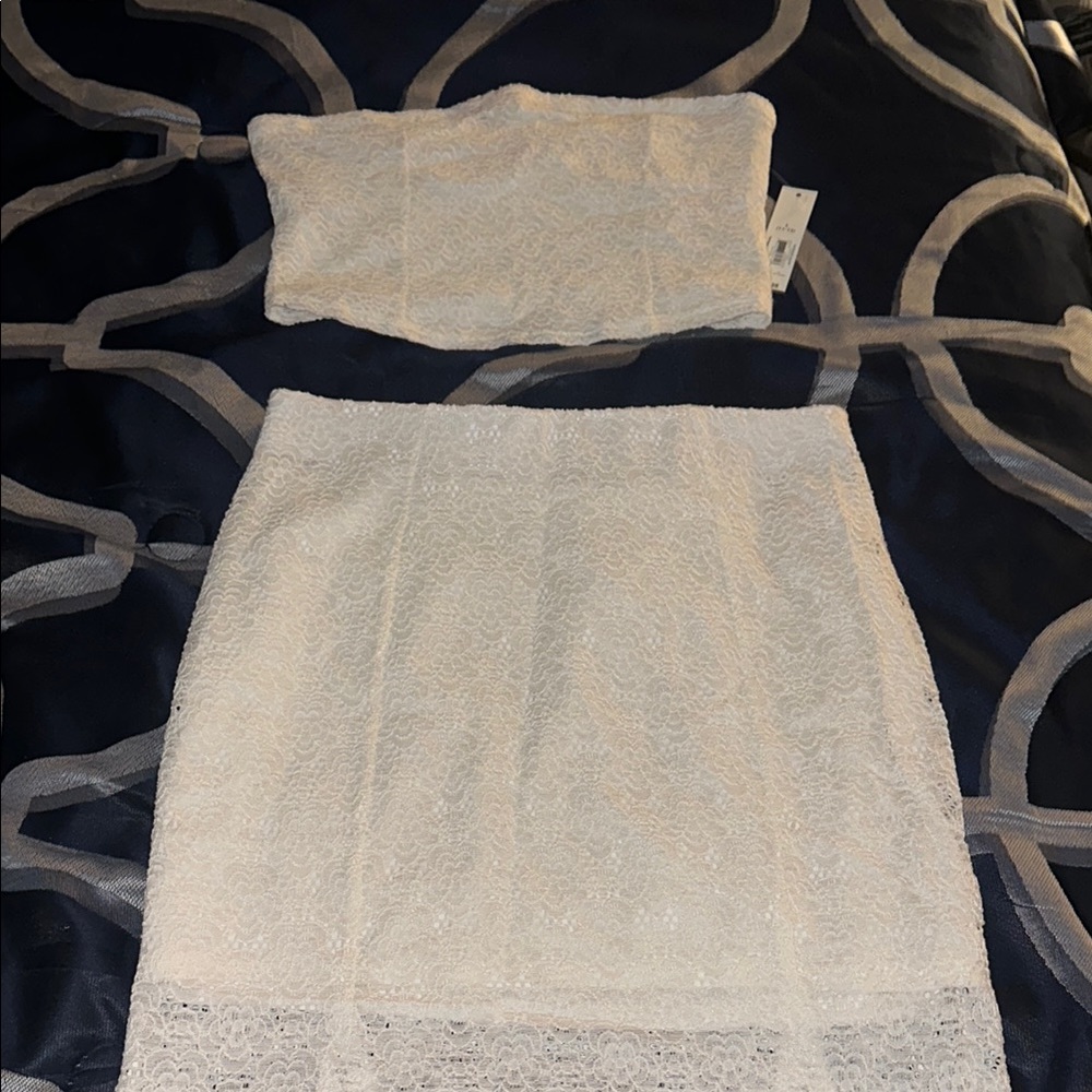 Elegant White Lace Skirt and Tube Top